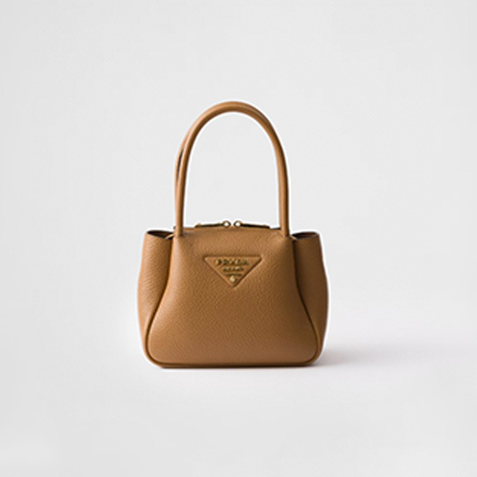 prada mini grained leather handbag with double shoulder straps #1ba362